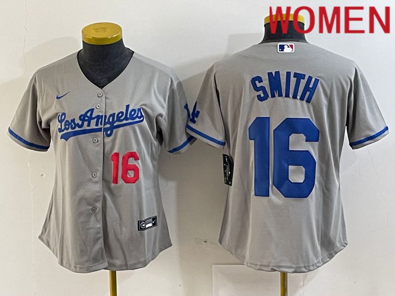 Women Los Angeles Dodgers #16 Smith Grey Game Nike 2024 MLB Jersey style 2